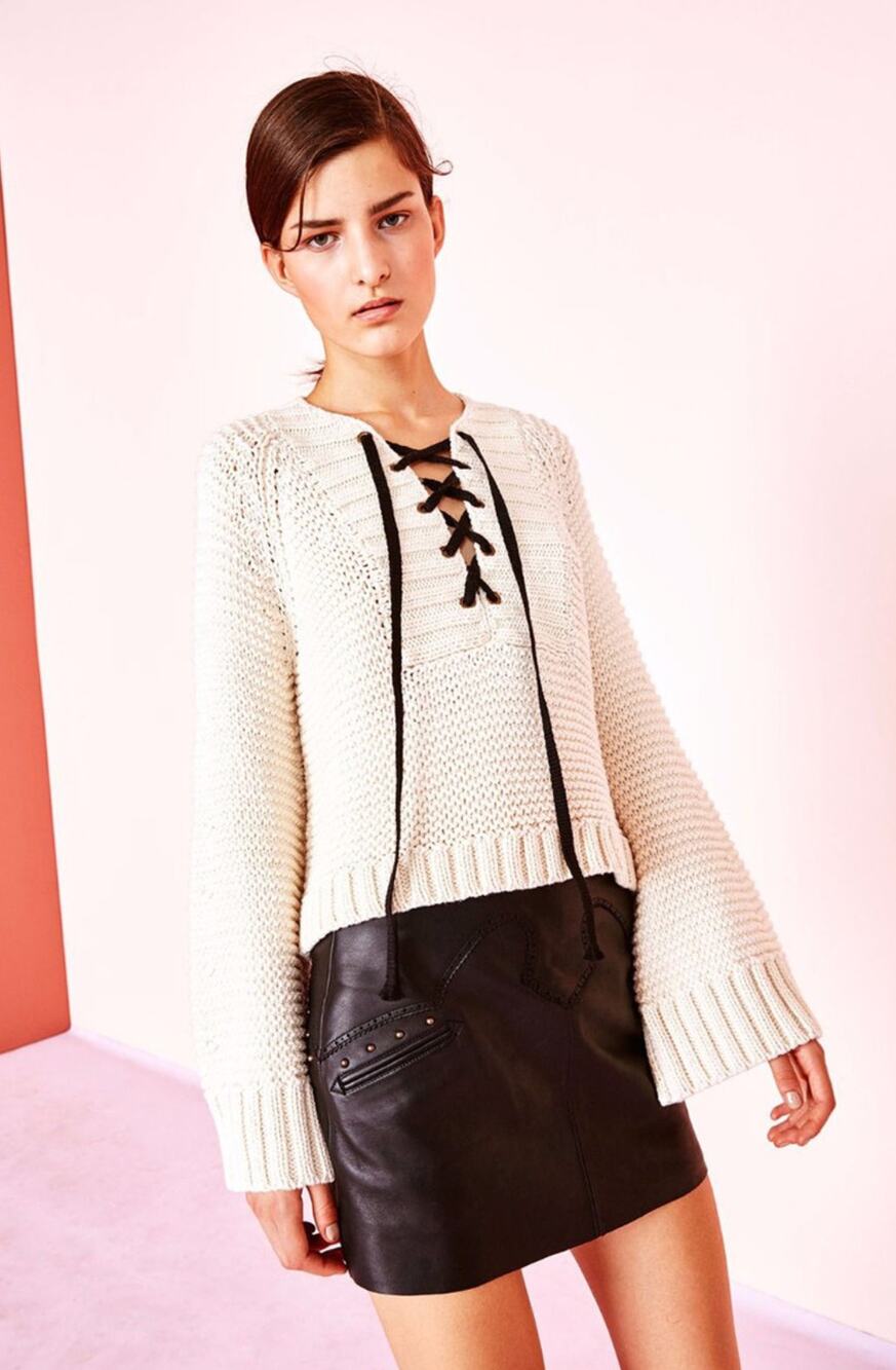 Ulla Johnson White Knit Front Tie Bell Sleeve Pullover Sweater Size Small